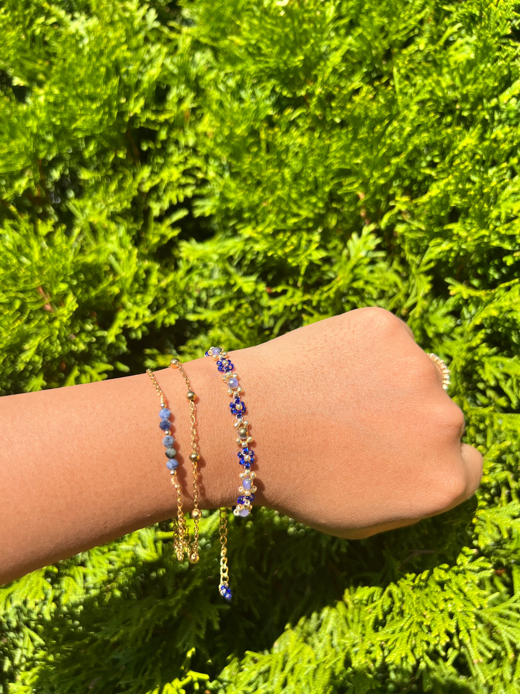 Sapphire stack set Daisy Beaded Bracelet