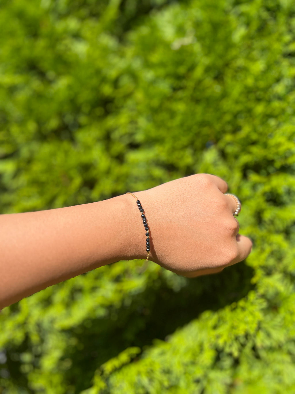 Black Minimalist Dainty gemstone bead bracelet with chain
