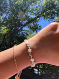 White daisy with silver and teal accent bracelet