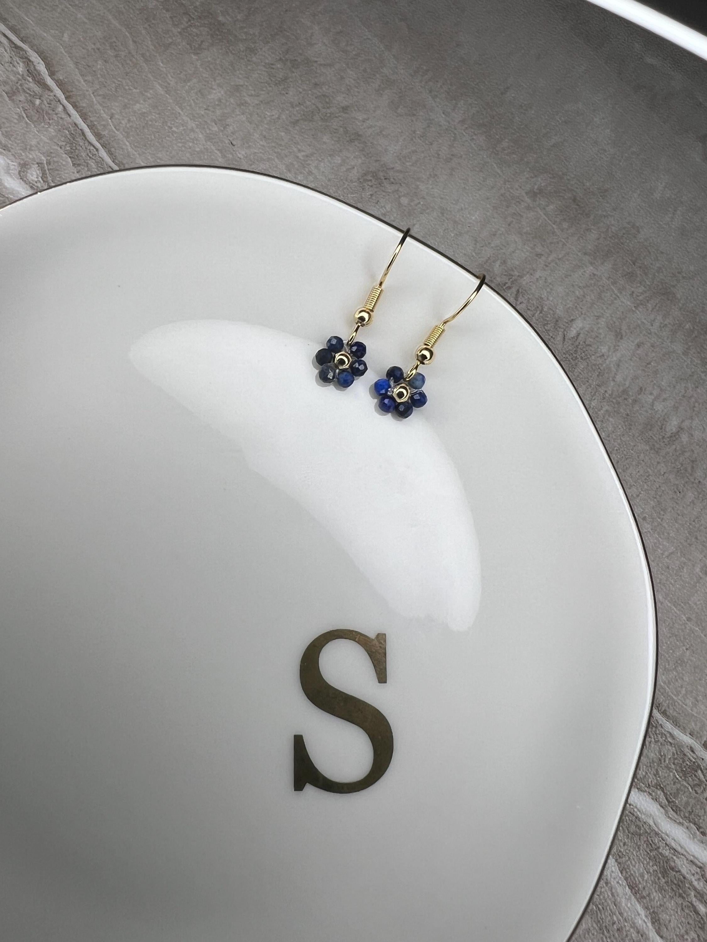 Daisy semi precious natural stone earrings, minimalist earrings, blue stone earrings