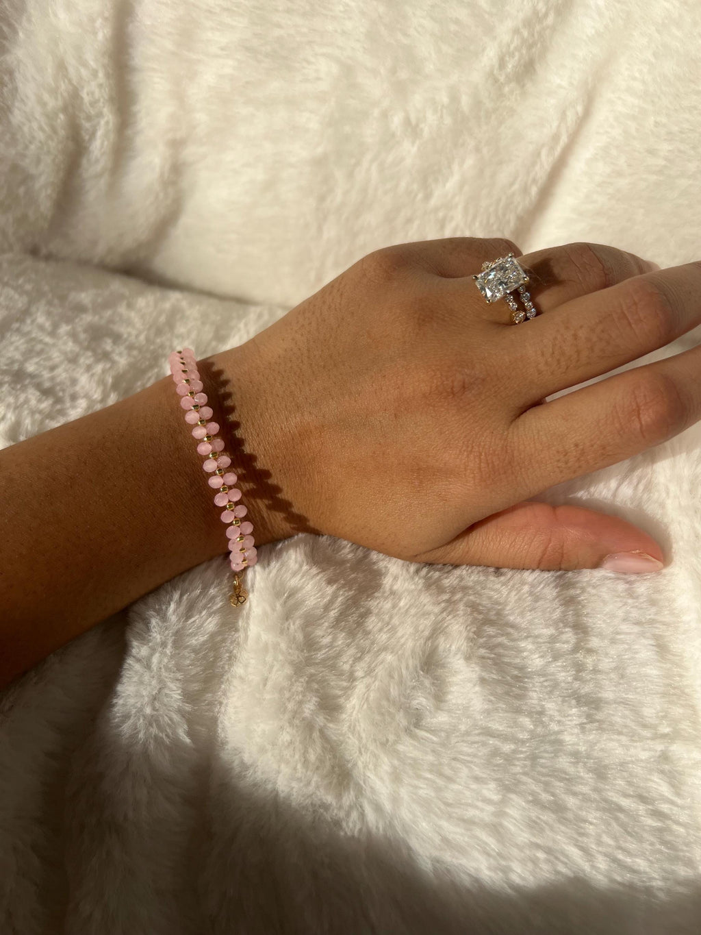 Pink Beaded Bracelet with charm option