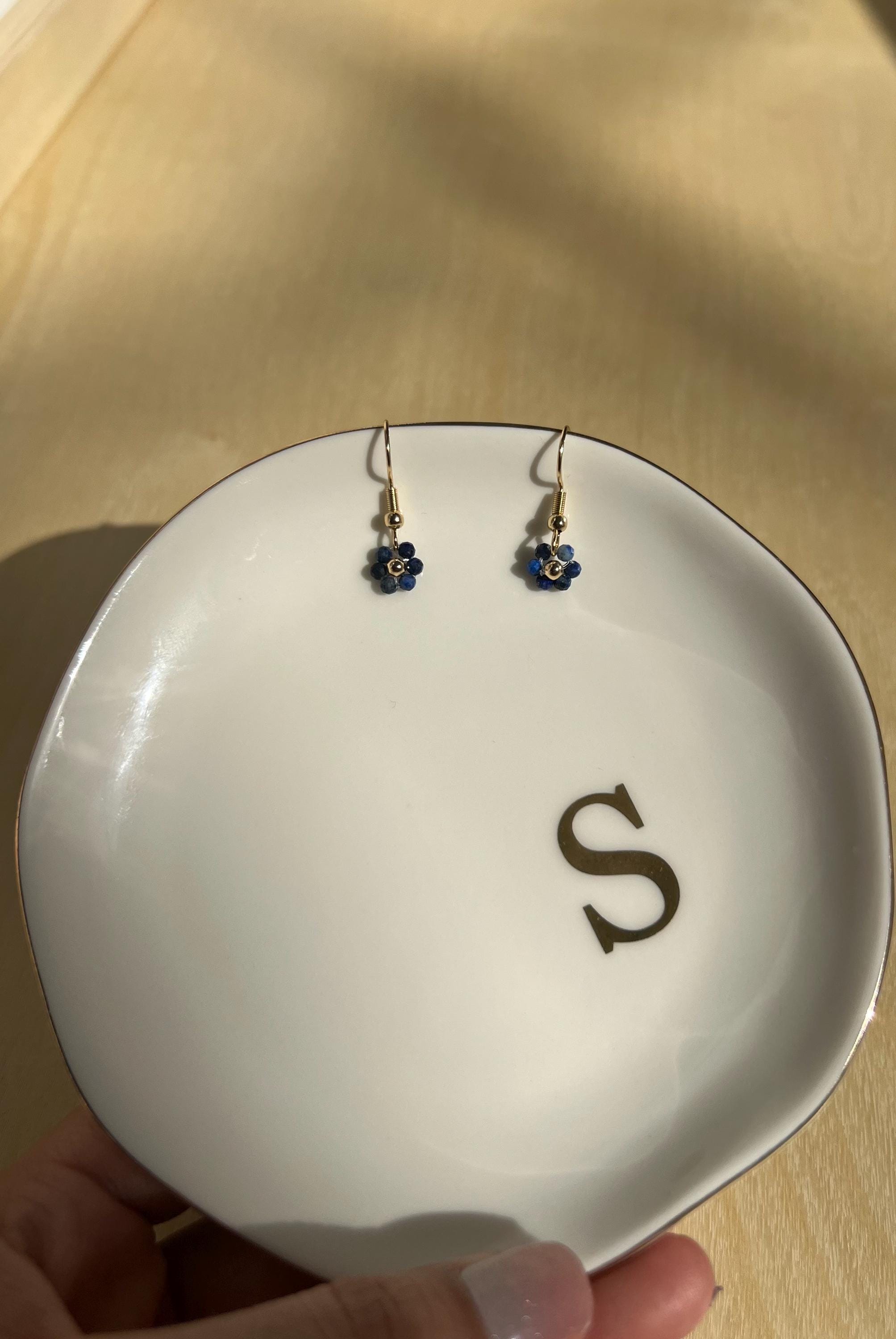 Daisy semi precious natural stone earrings, minimalist earrings, blue stone earrings