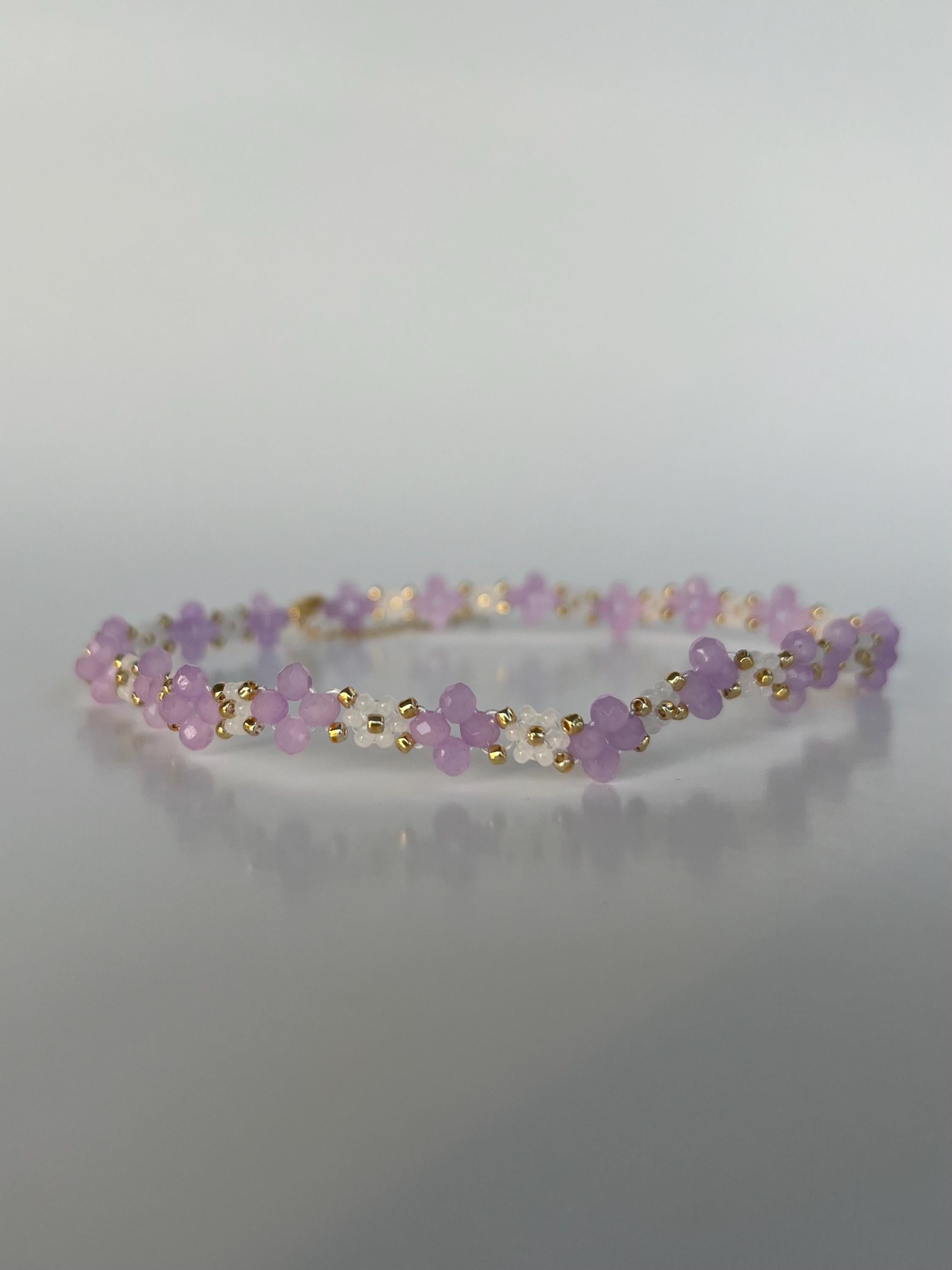 Purple Beaded Bracelet, Daisy Bracelet, Flower Bracelet, Dainty, Aesthetic Bracelet, Friendship Bracelets, Matching Bracelets, Gift for Her