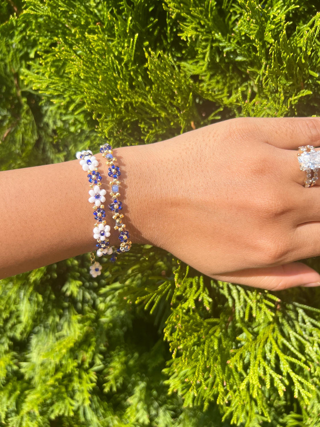 2pcs Blue set Beaded Bracelet, Daisy Bracelet, Flower Bracelet, Dainty, Aesthetic Bracelet, Matching Bracelets, Gift for Her