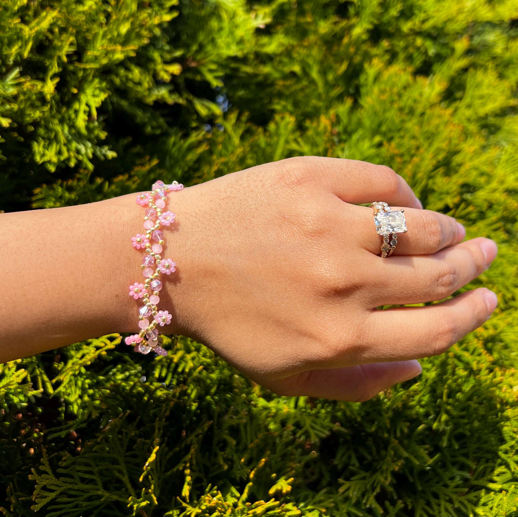 Pink & Purple daisy Beaded Bracelet