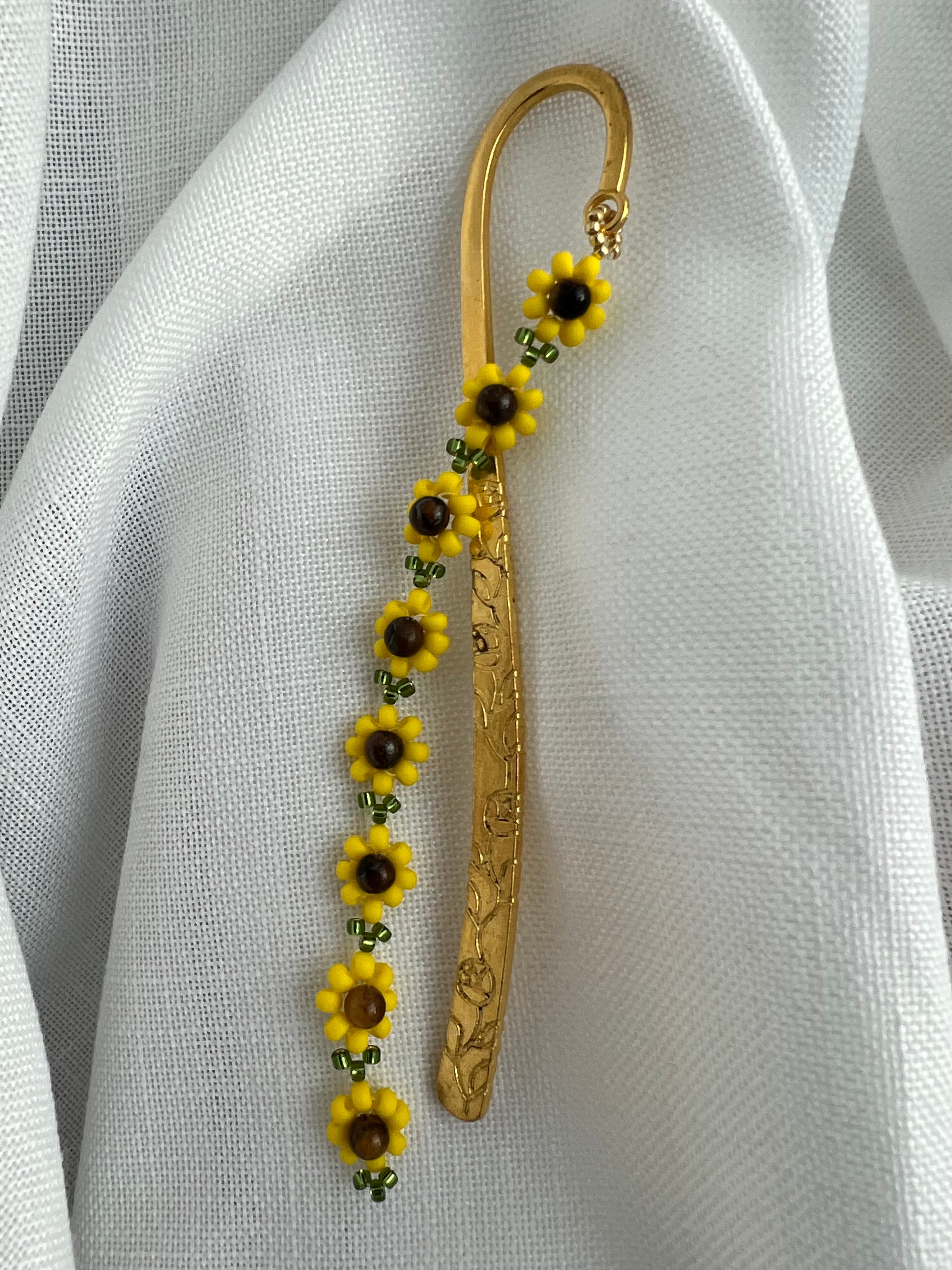 Sunflower Beaded bookmark with tiger eye