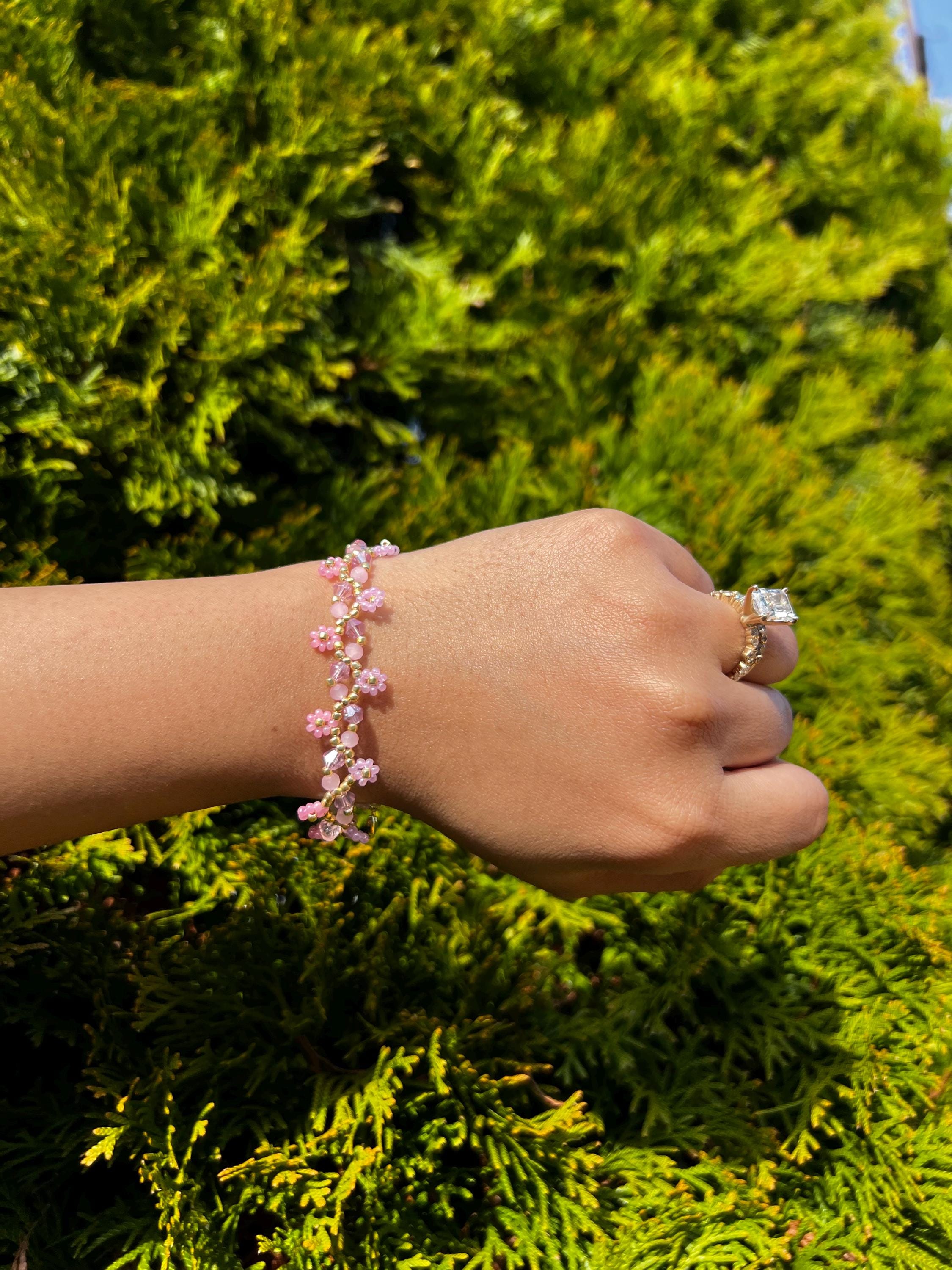 Pink & Purple daisy Beaded Bracelet