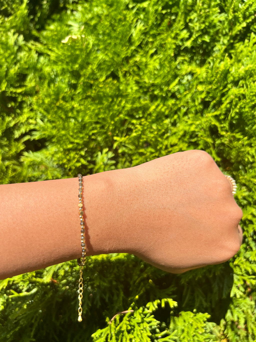 Black/green Minimalist Dainty gemstone bead bracelet