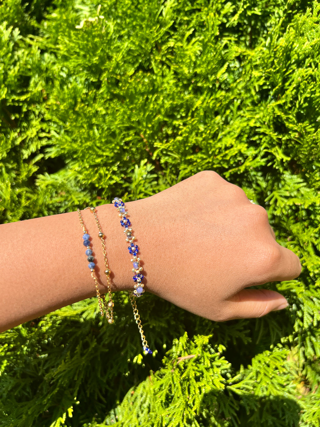 Sapphire stack set Daisy Beaded Bracelet