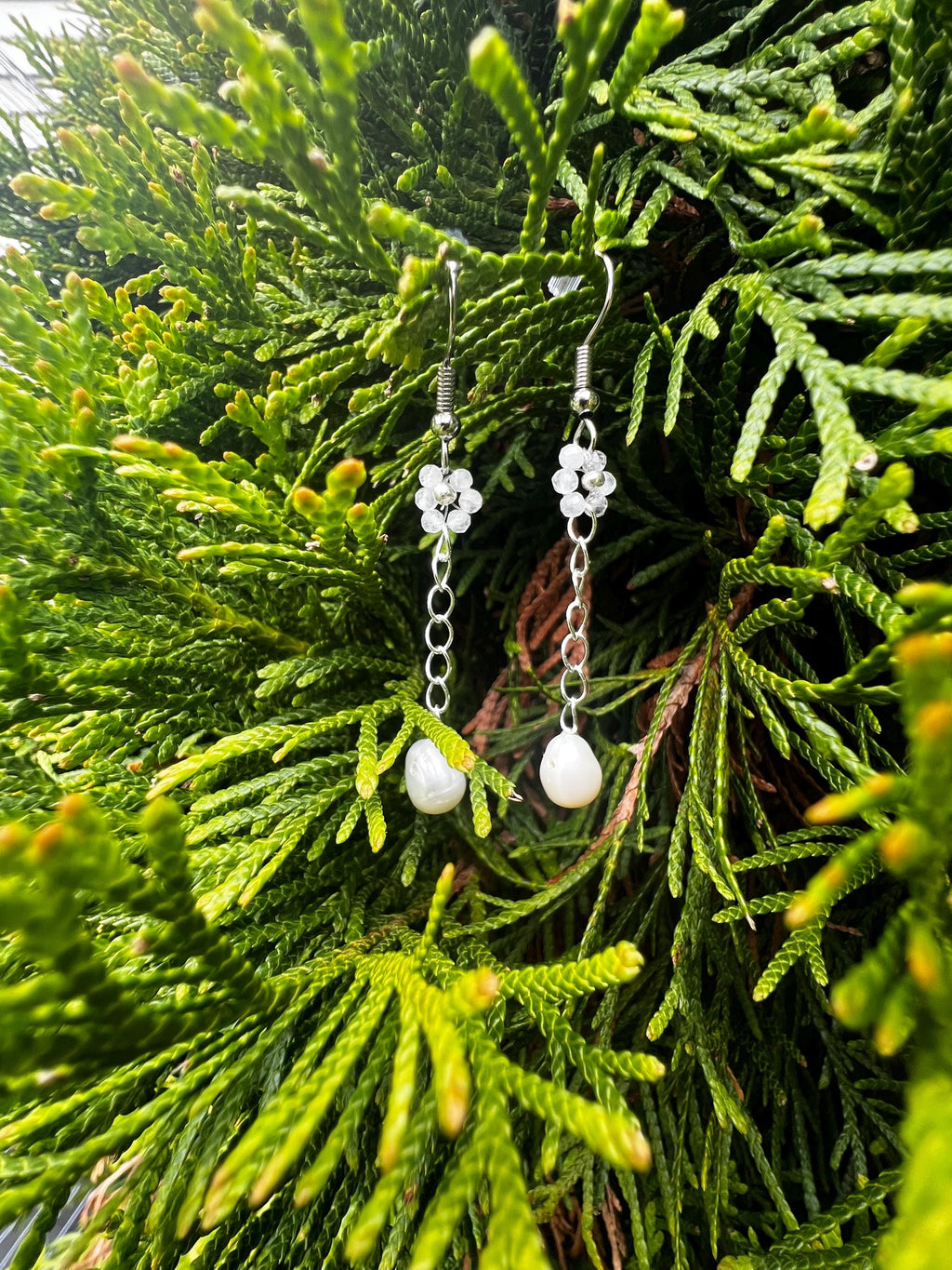 Daisy semi precious natural stone earrings with freshwater pearls