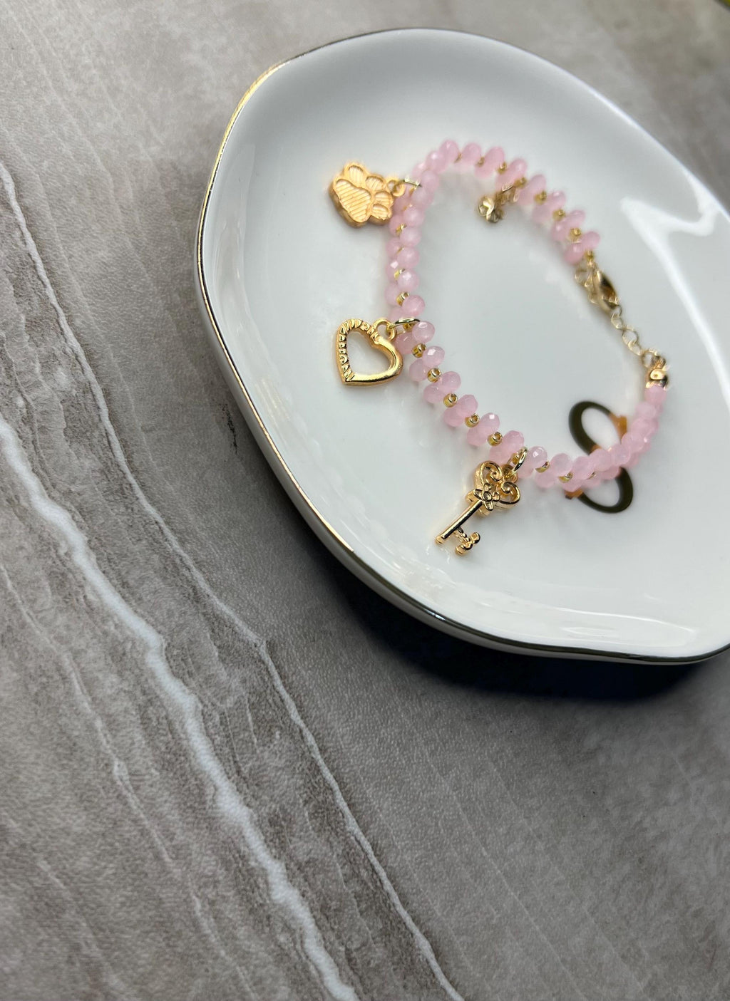 Pink Beaded Bracelet with charm option