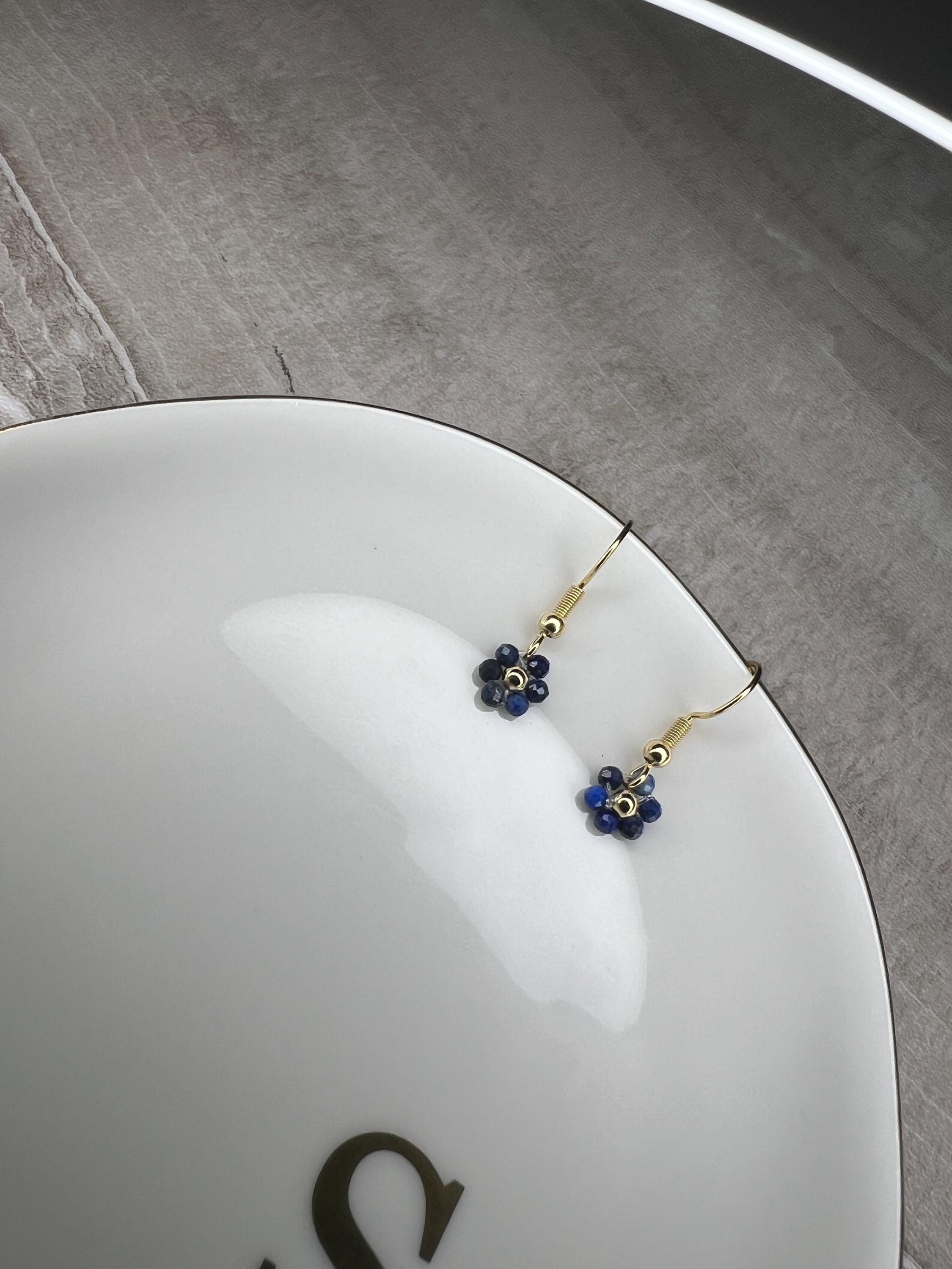 Daisy semi precious natural stone earrings, minimalist earrings, blue stone earrings