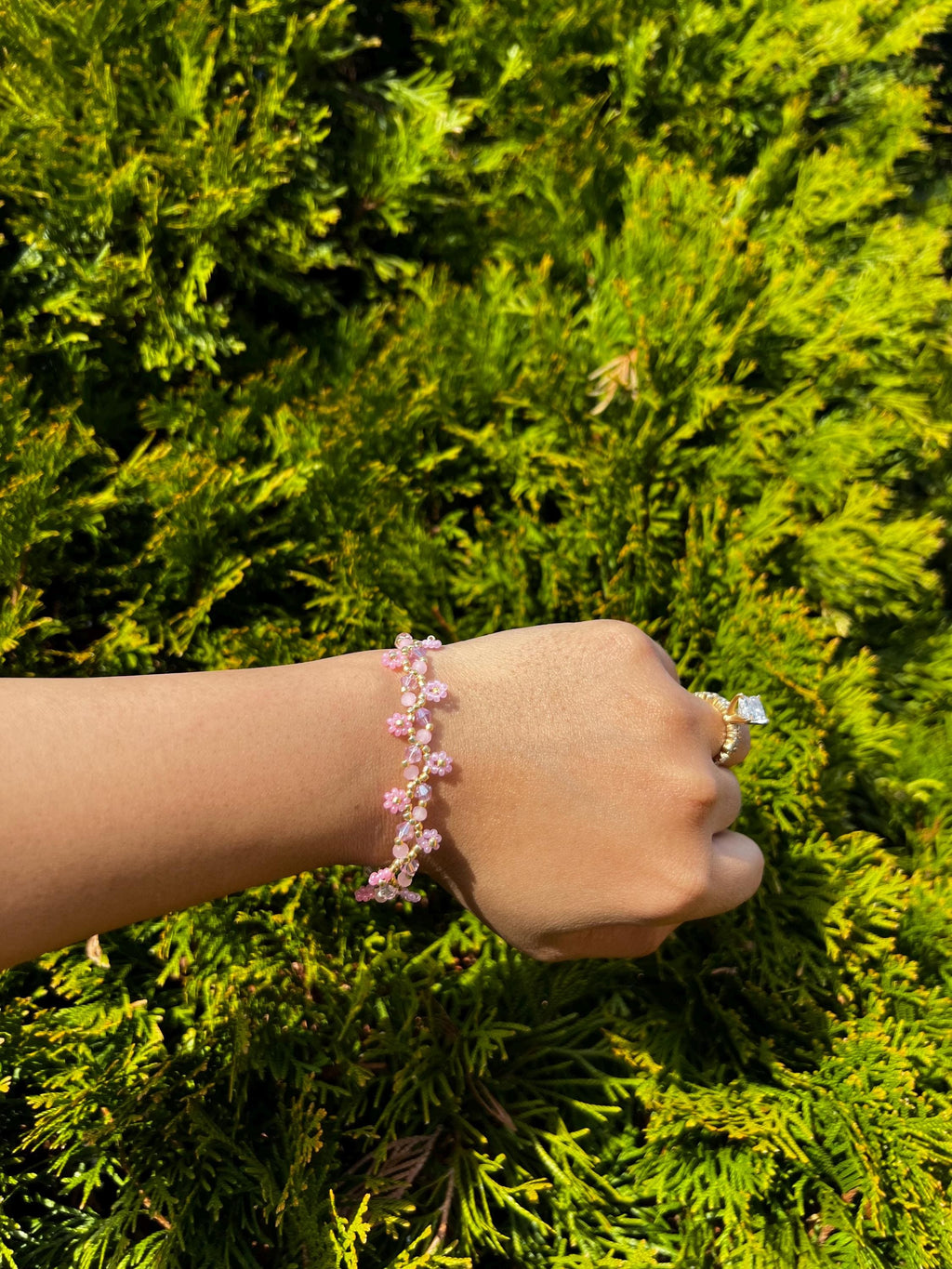 Pink & Purple daisy Beaded Bracelet