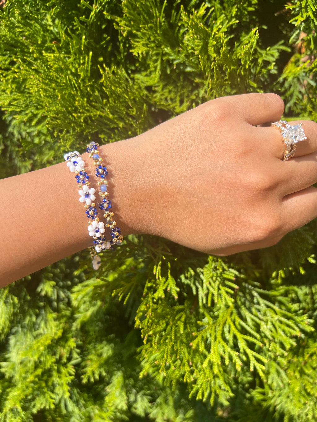 2pcs Blue set Beaded Bracelet, Daisy Bracelet, Flower Bracelet, Dainty, Aesthetic Bracelet, Matching Bracelets, Gift for Her