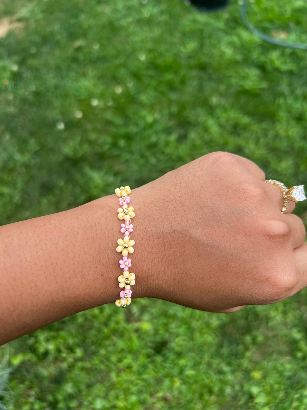 Pink & yellow flower bracelet