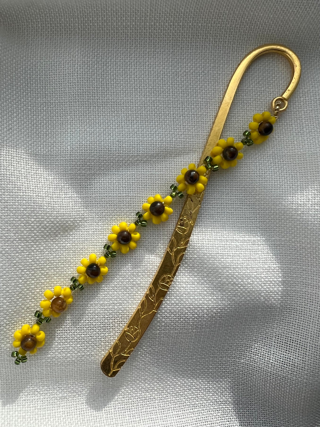 Sunflower Beaded bookmark with tiger eye