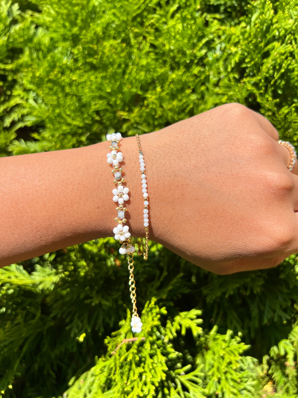 White and gray Daisy stack set Daisy Beaded Bracelet