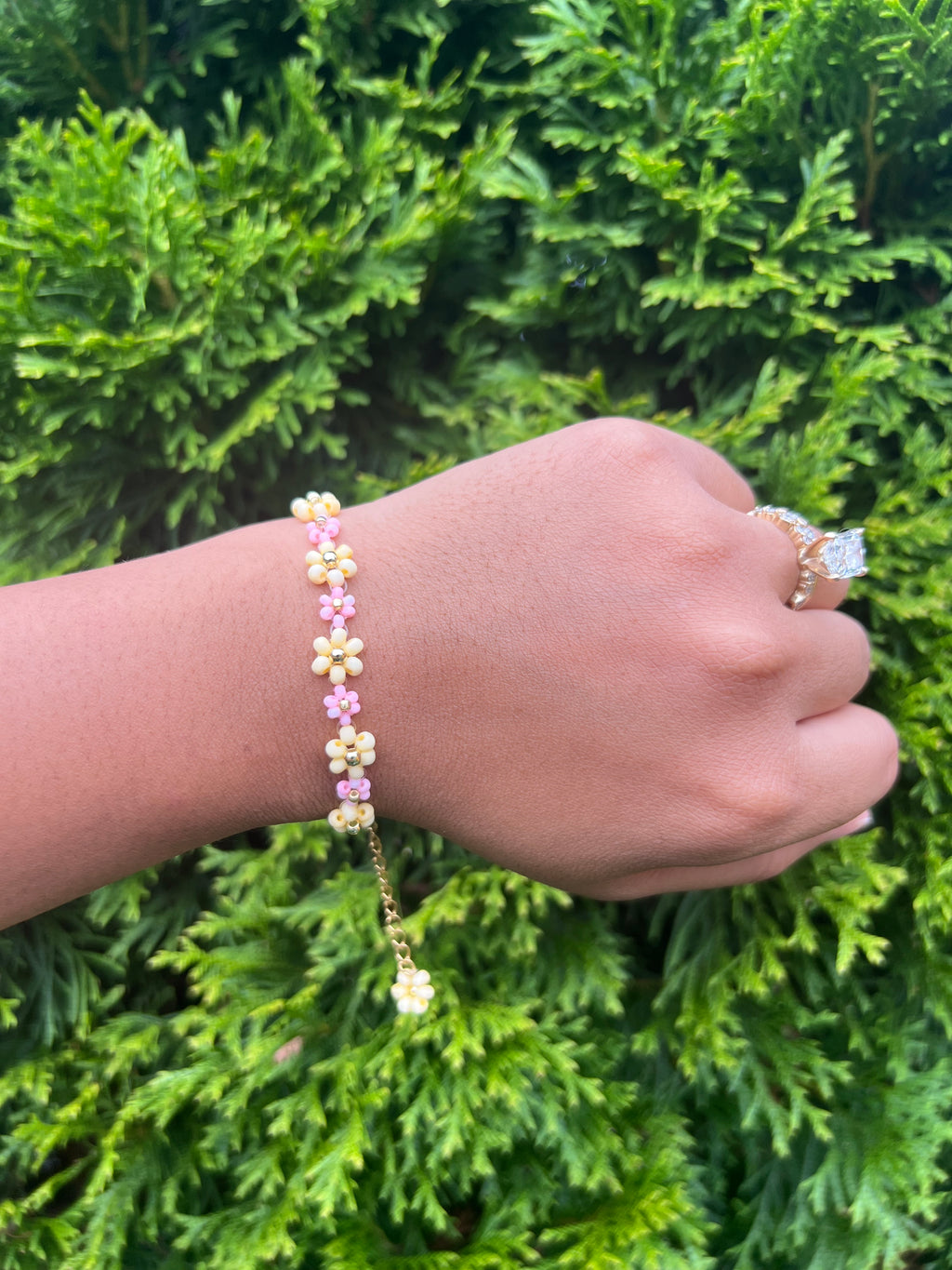 Pink & yellow flower bracelet