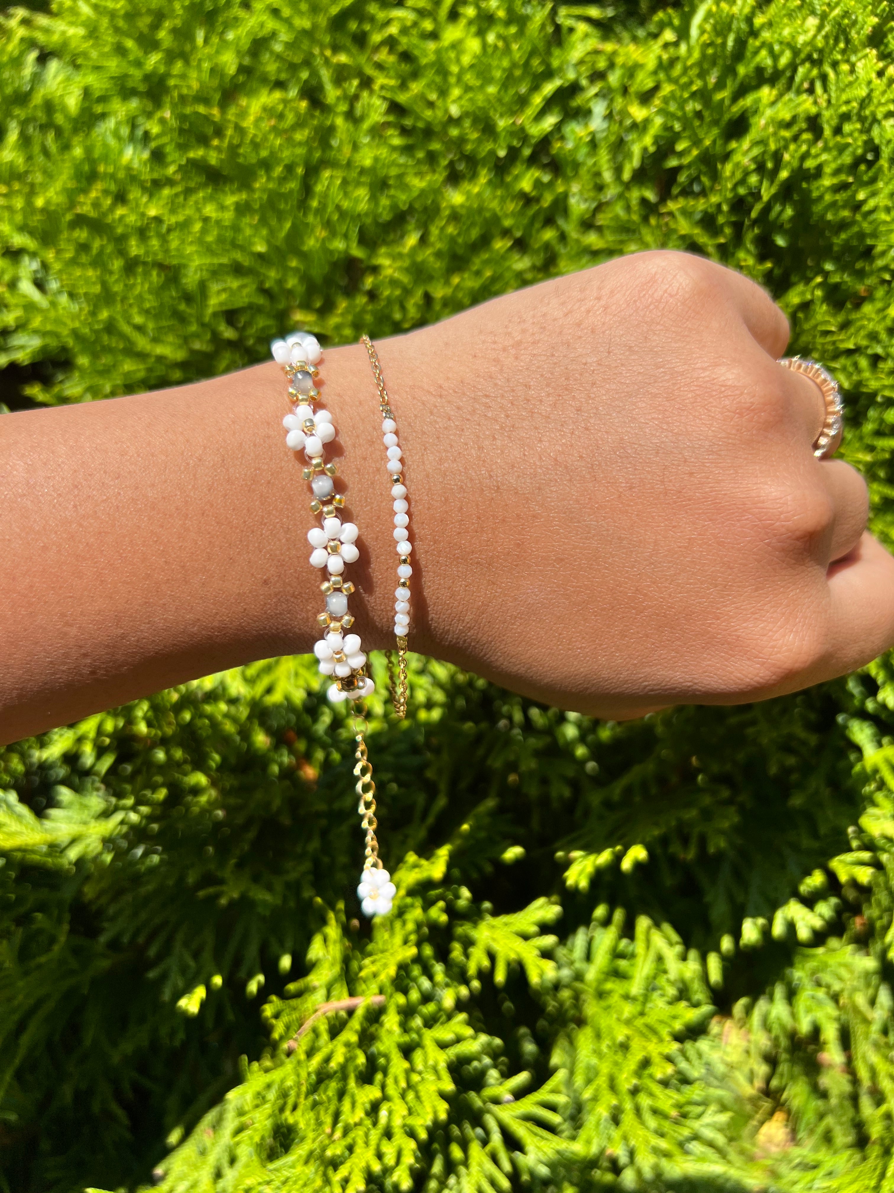 White and gray Daisy stack set Daisy Beaded Bracelet