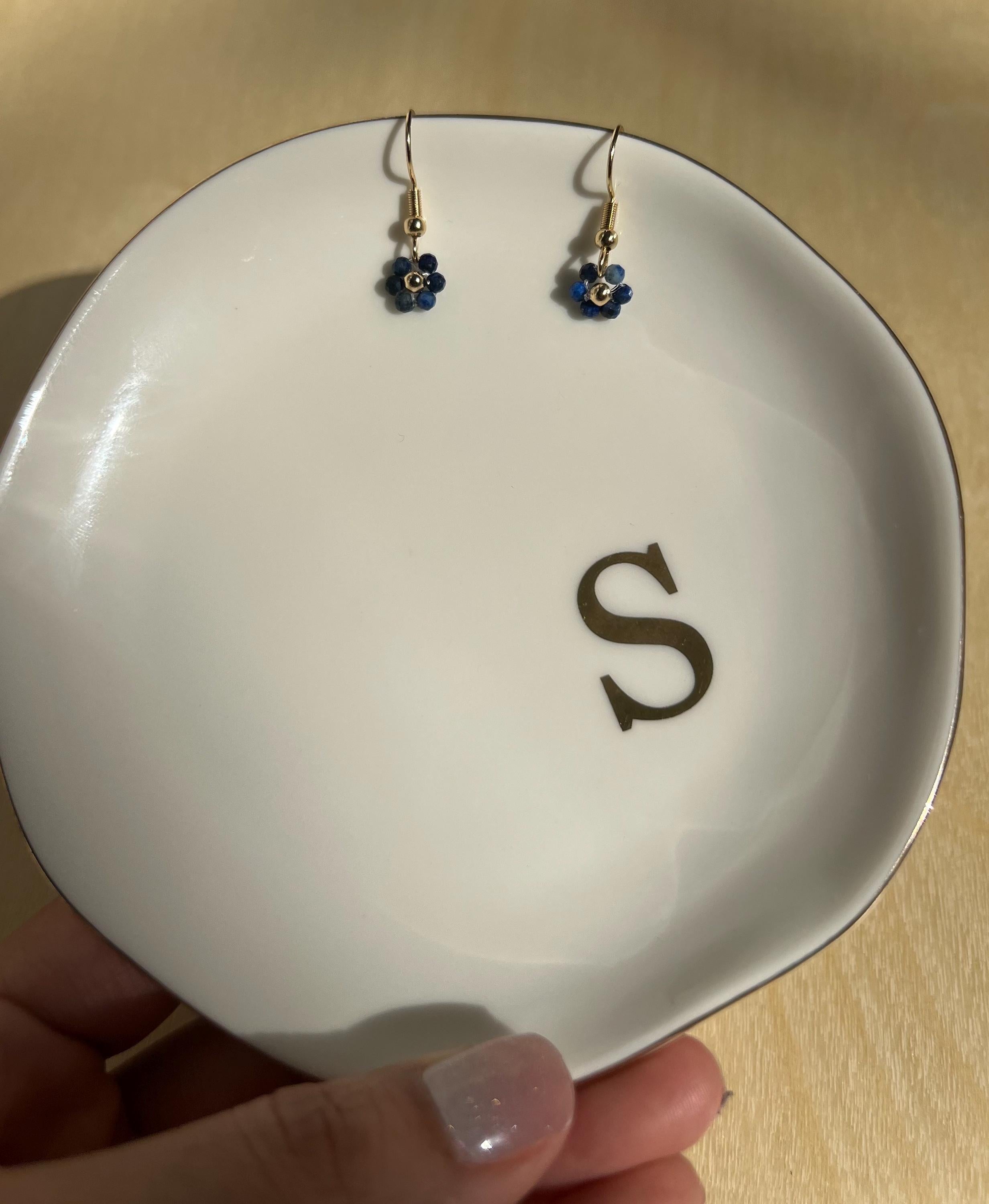 Daisy semi precious natural stone earrings, minimalist earrings, blue stone earrings