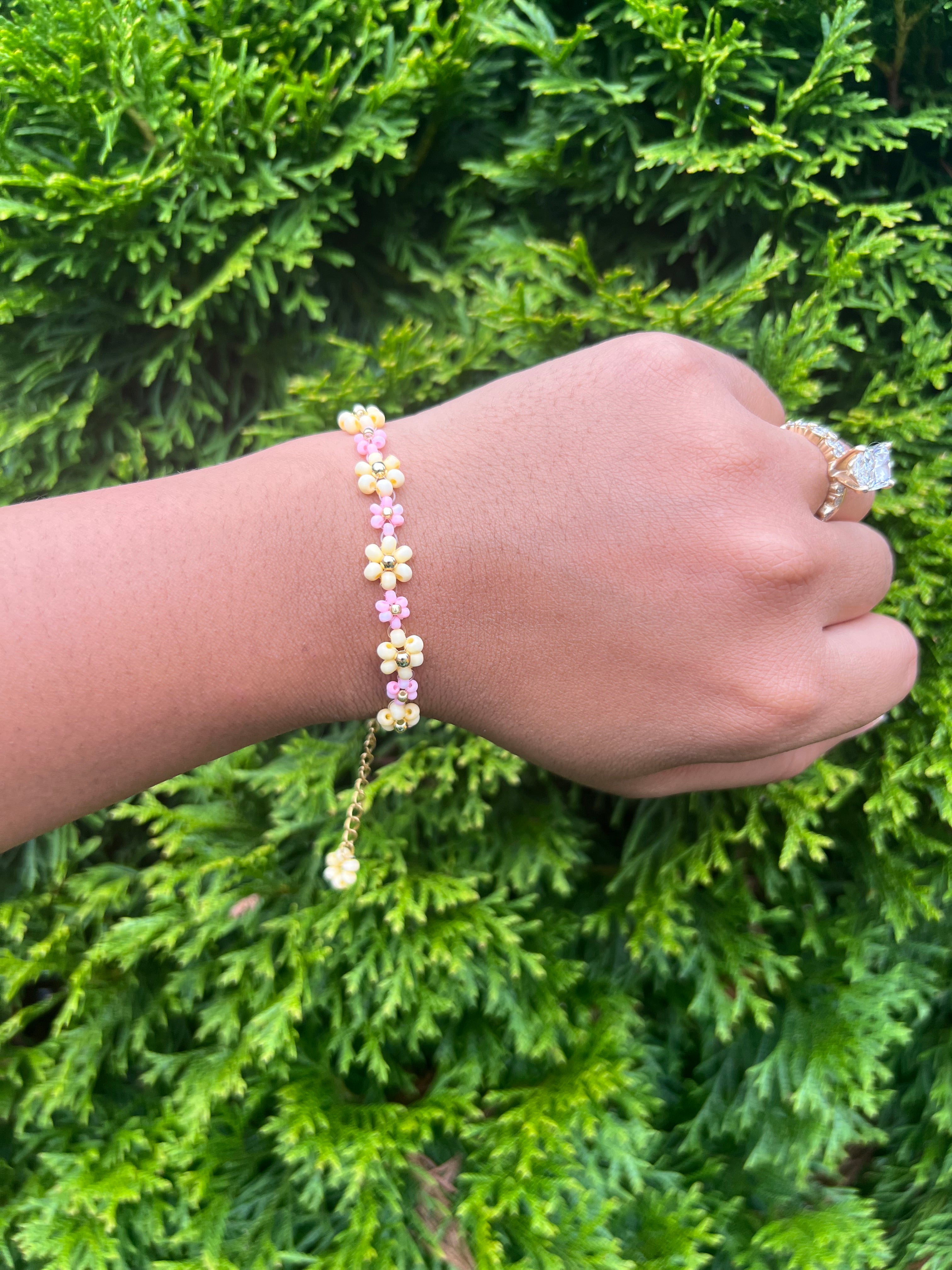 Pink & yellow flower bracelet