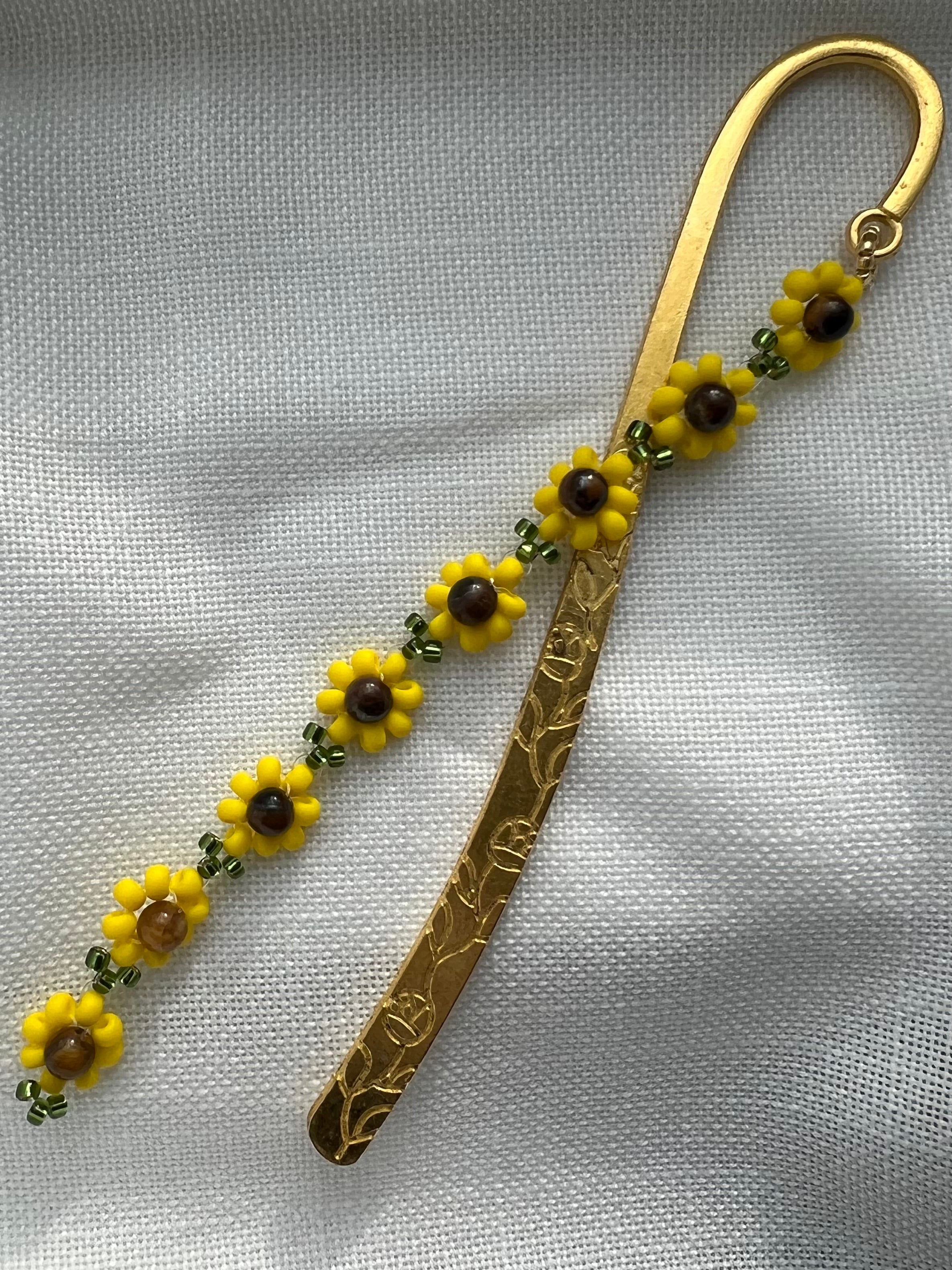 Sunflower Beaded bookmark with tiger eye