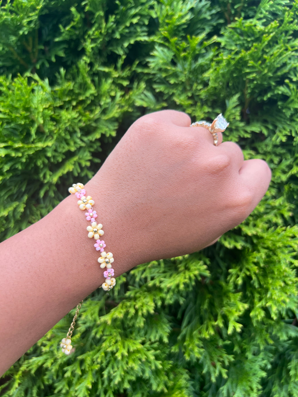Pink & yellow flower bracelet