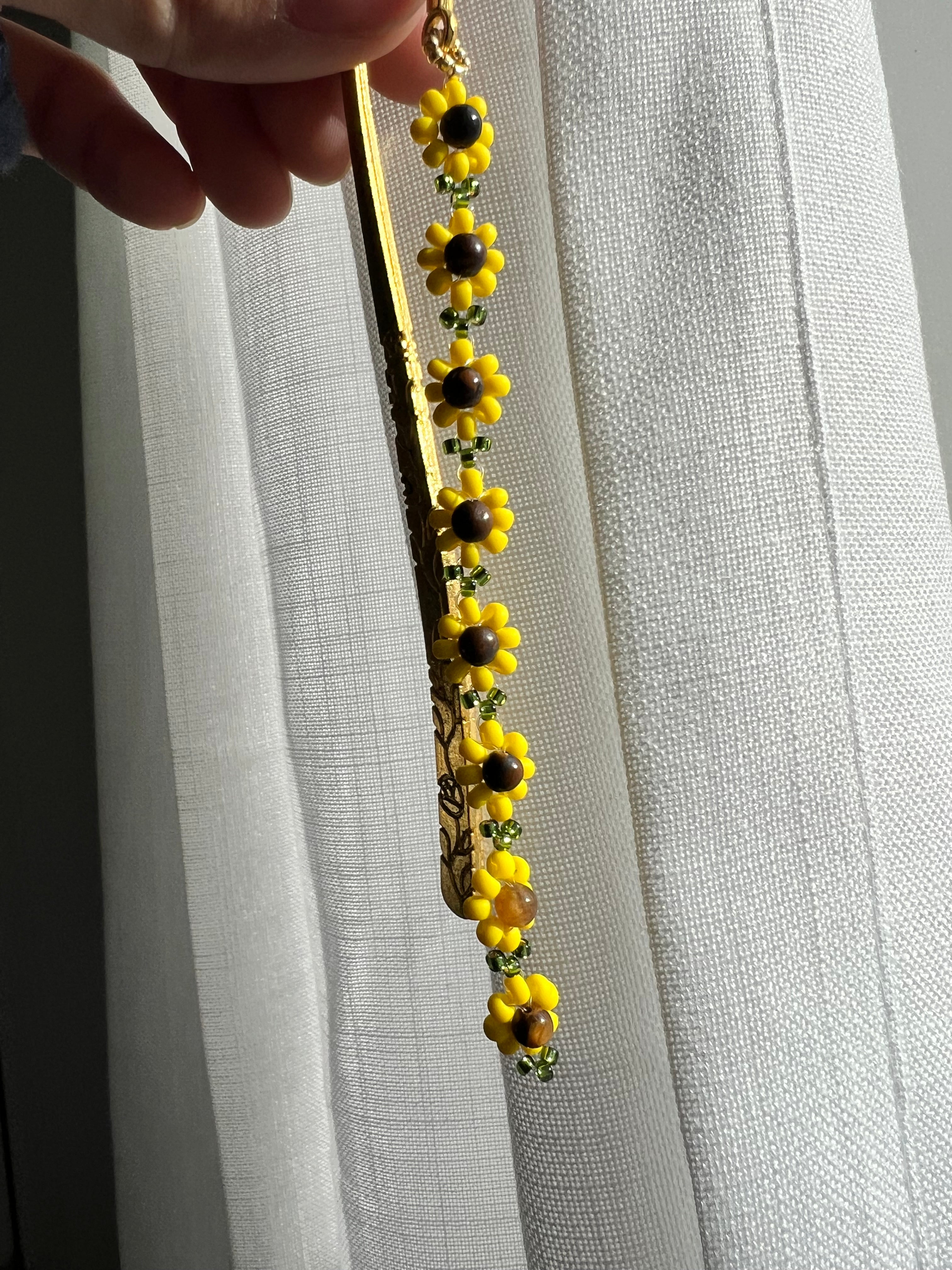 Sunflower Beaded bookmark with tiger eye