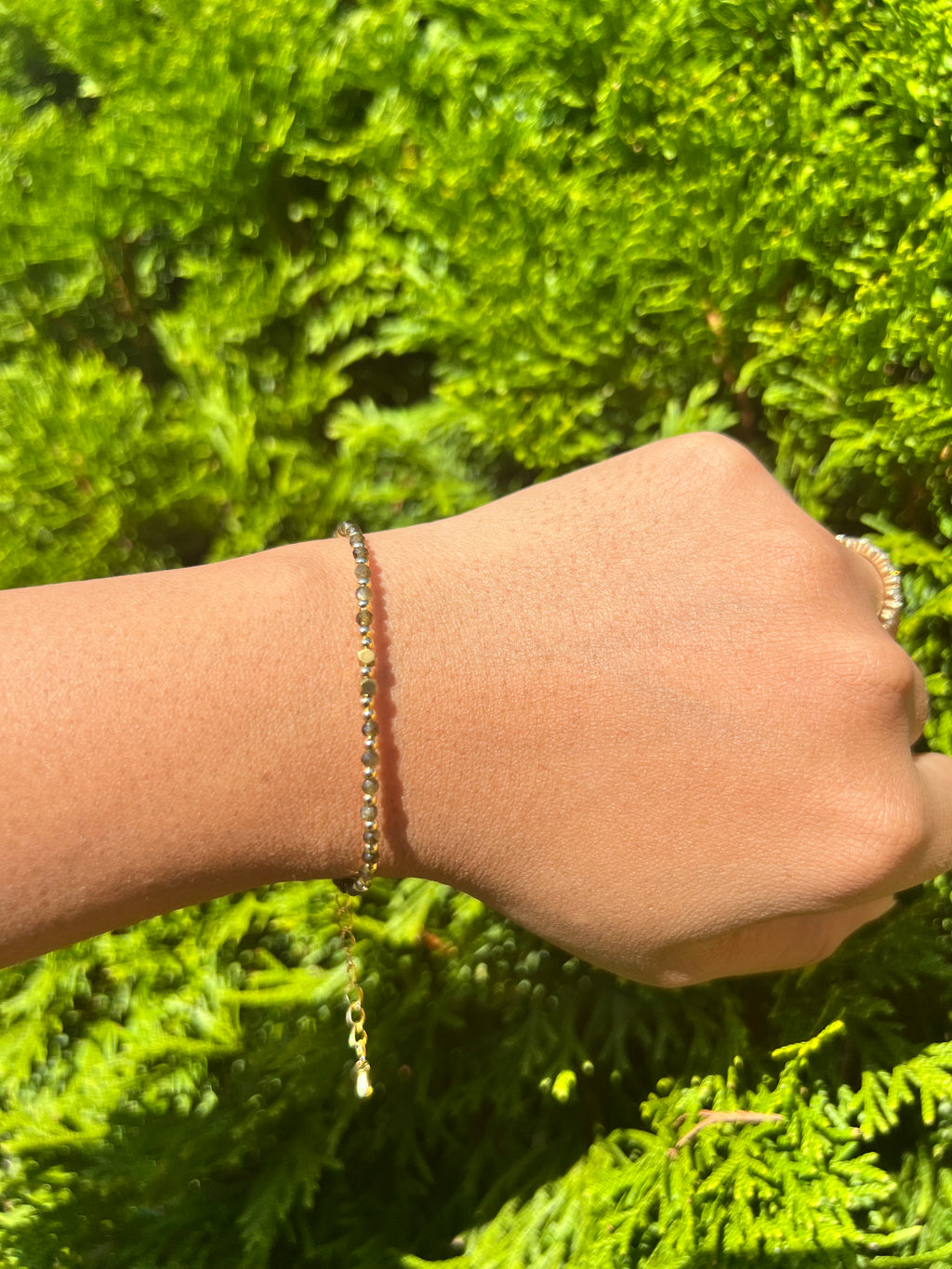 Black/green Minimalist Dainty gemstone bead bracelet
