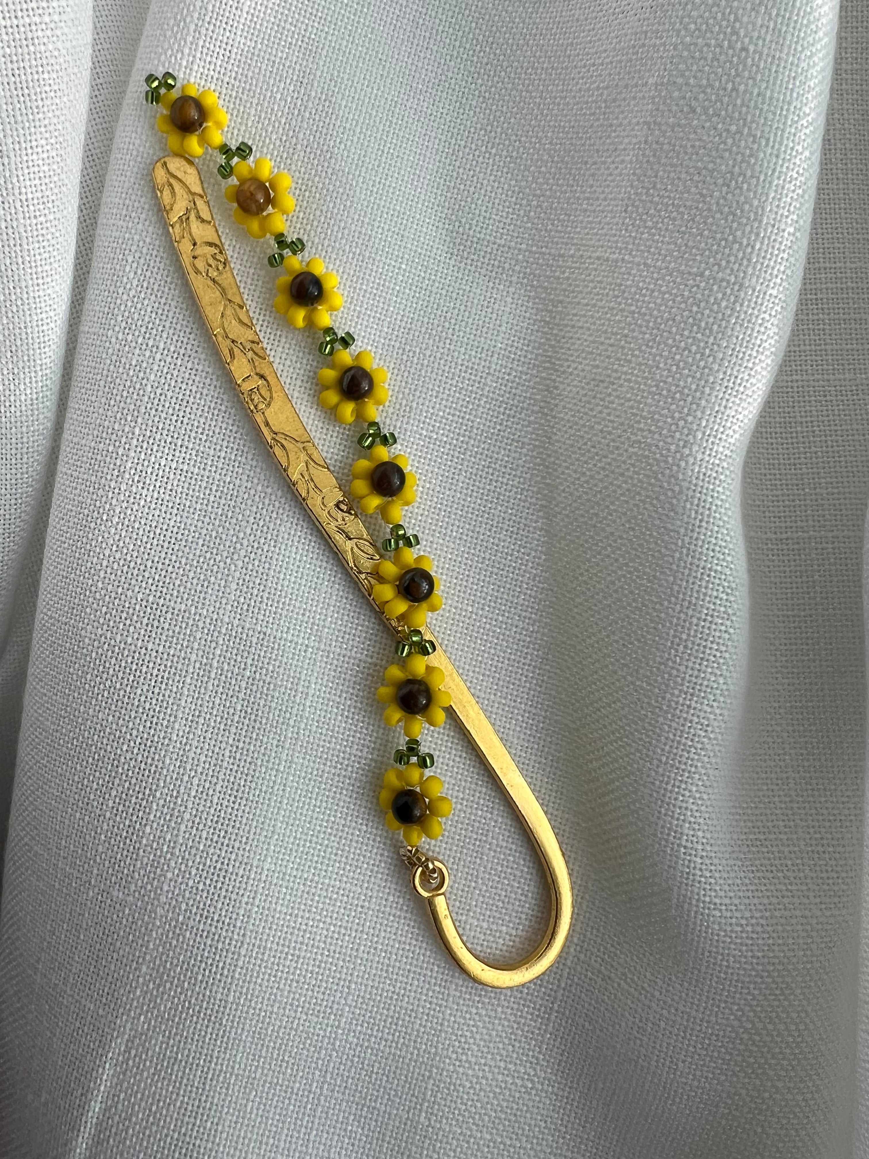 Sunflower Beaded bookmark with tiger eye