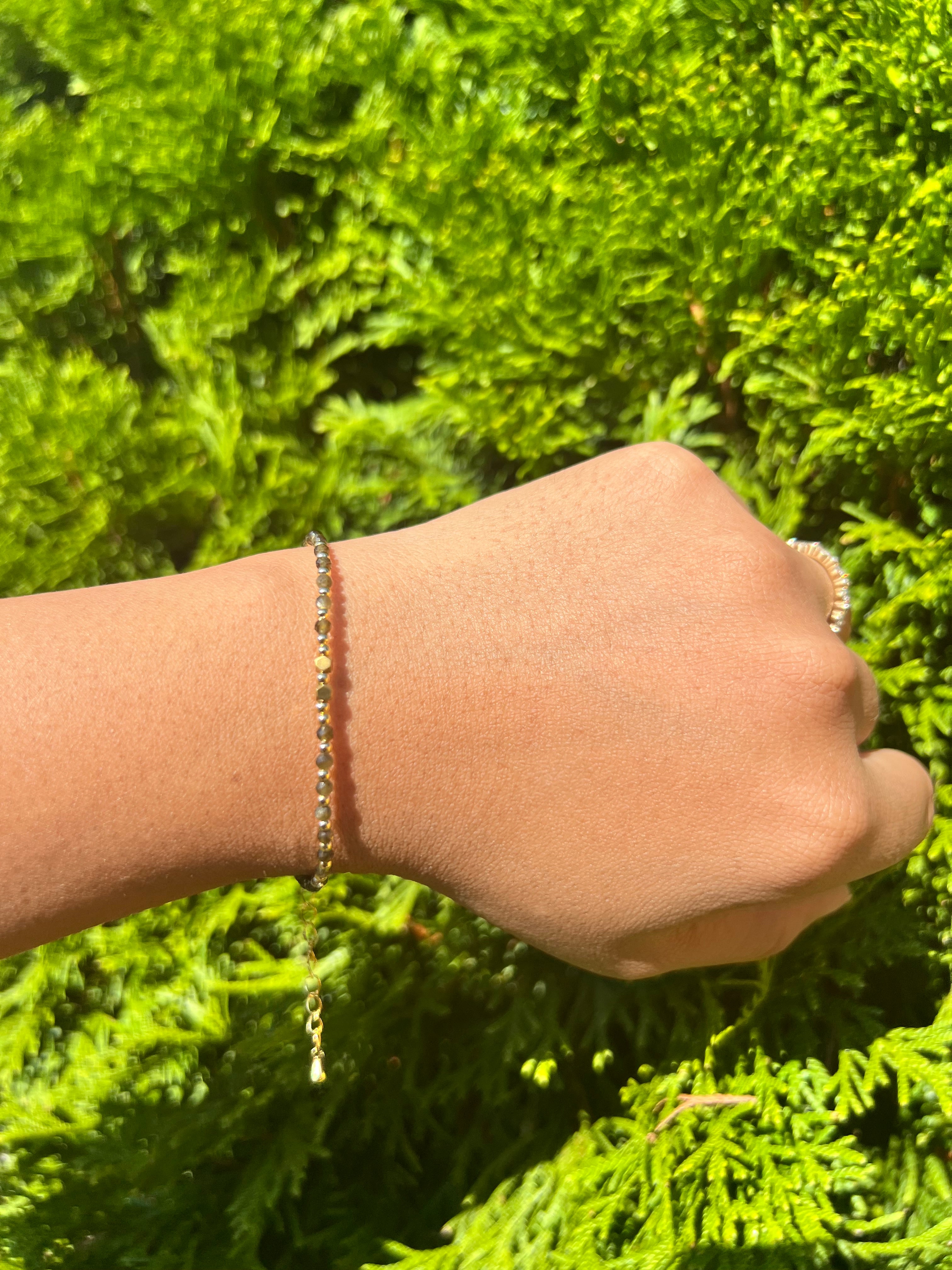 Black/green Minimalist Dainty gemstone bead bracelet