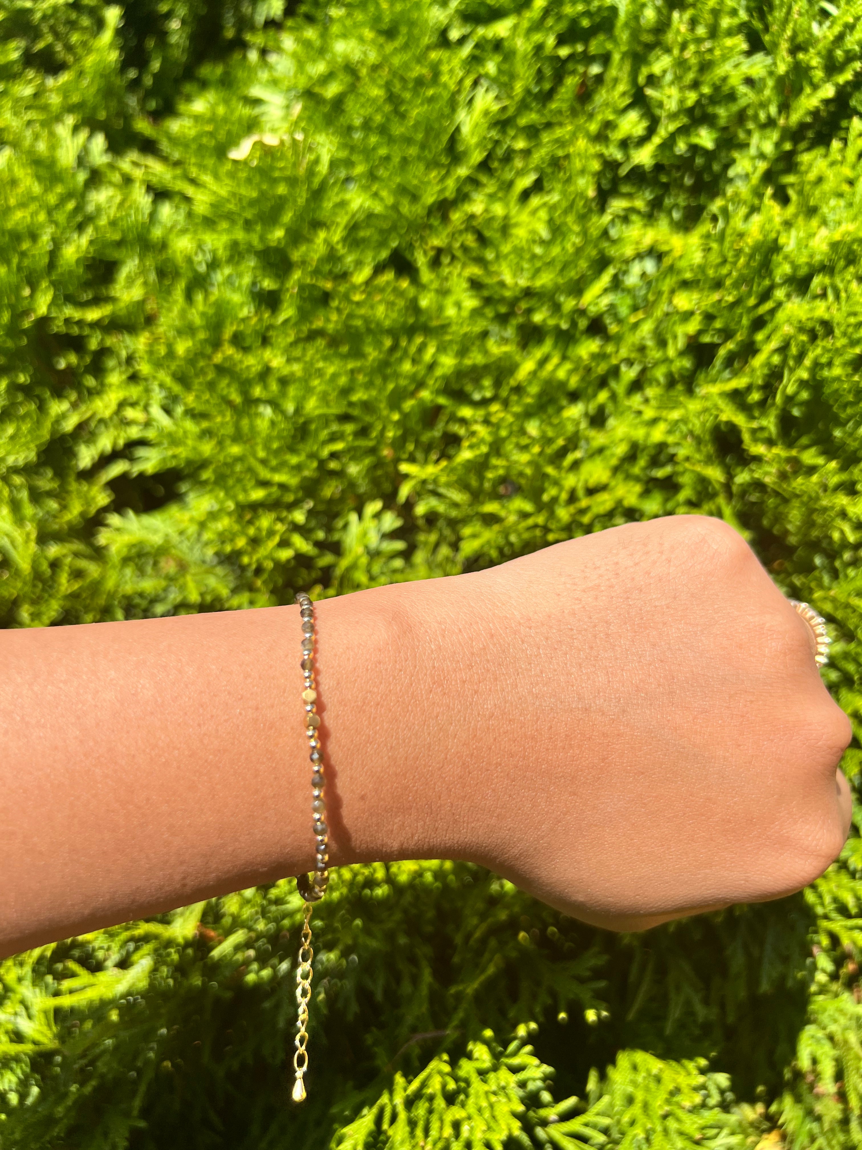 Black/green Minimalist Dainty gemstone bead bracelet