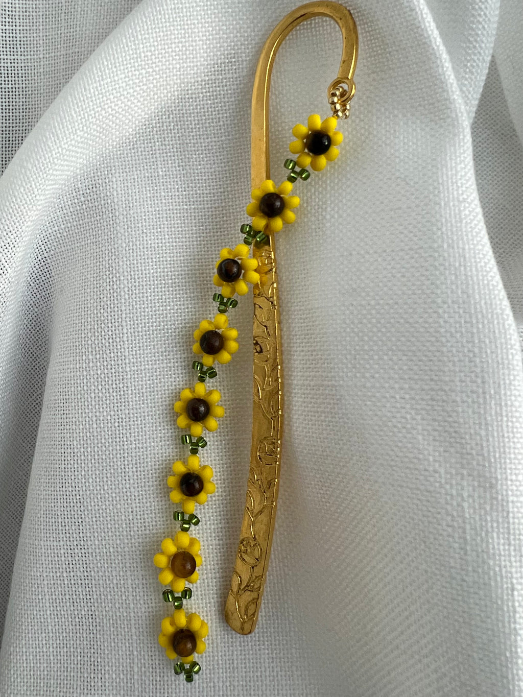 Sunflower Beaded bookmark with tiger eye
