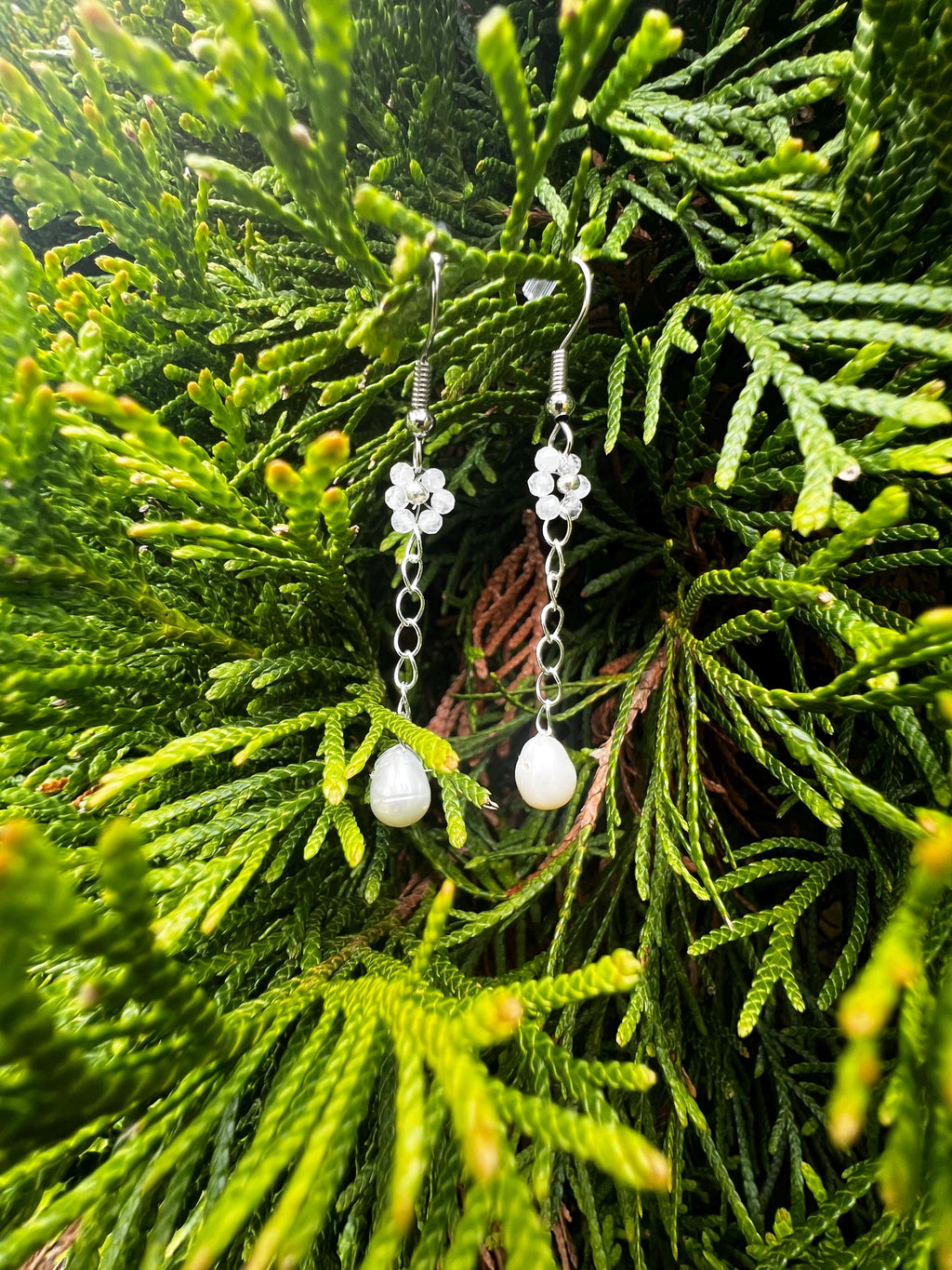 Daisy semi precious natural stone earrings with freshwater pearls