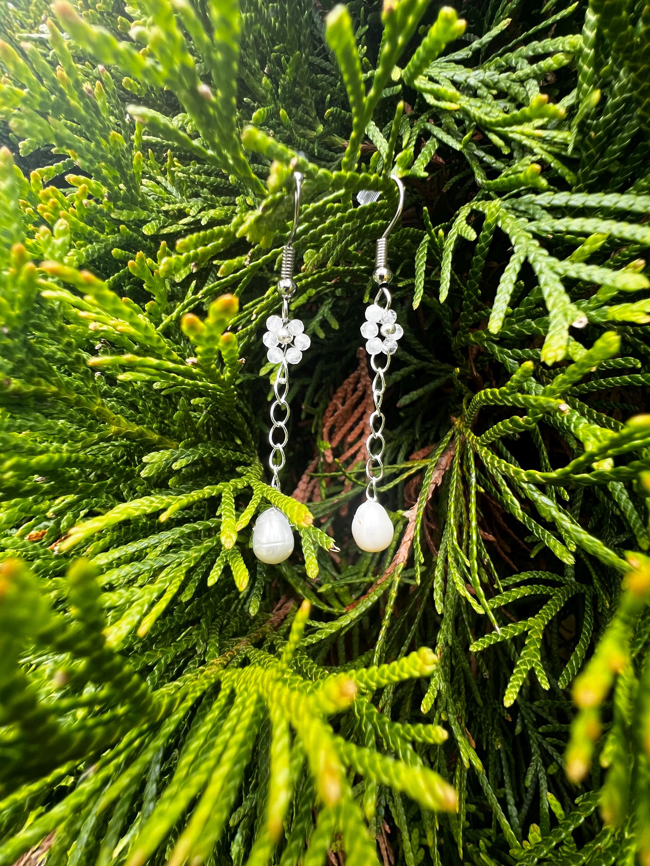 Daisy semi precious natural stone earrings with freshwater pearls