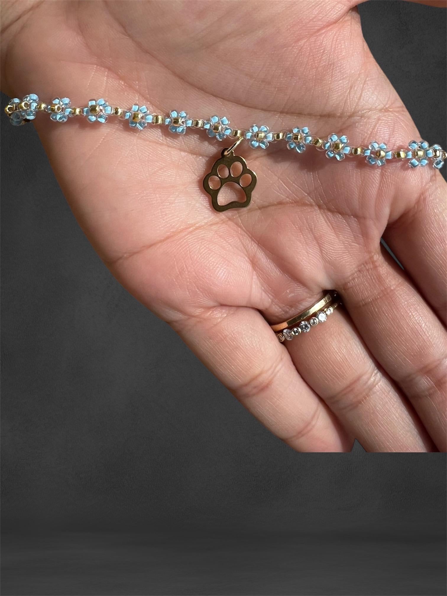 Blue paw charm Beaded Bracelet