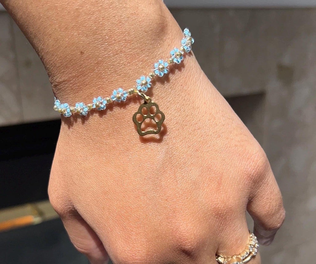 Blue paw charm Beaded Bracelet