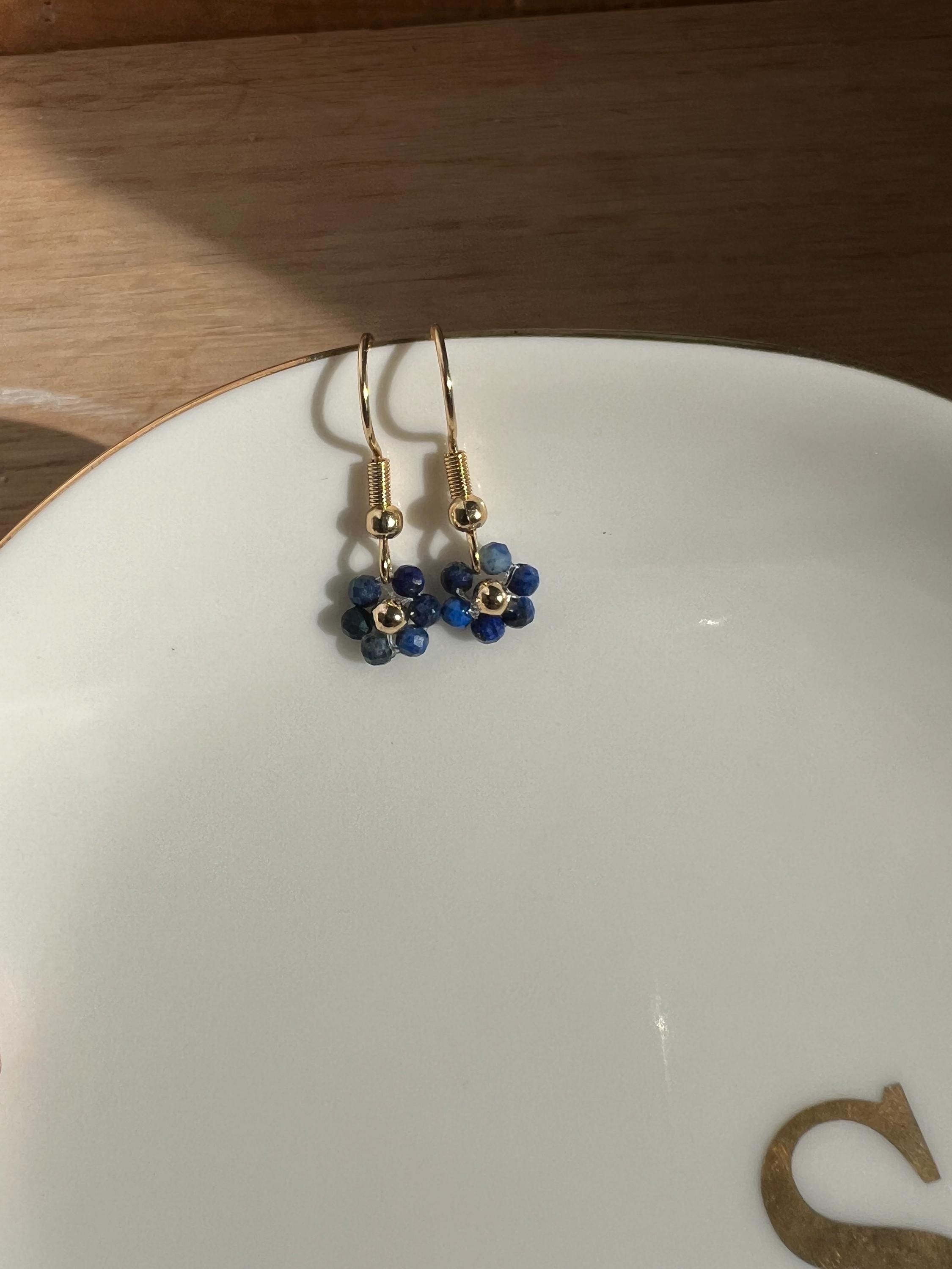 Daisy semi precious natural stone earrings, minimalist earrings, blue stone earrings