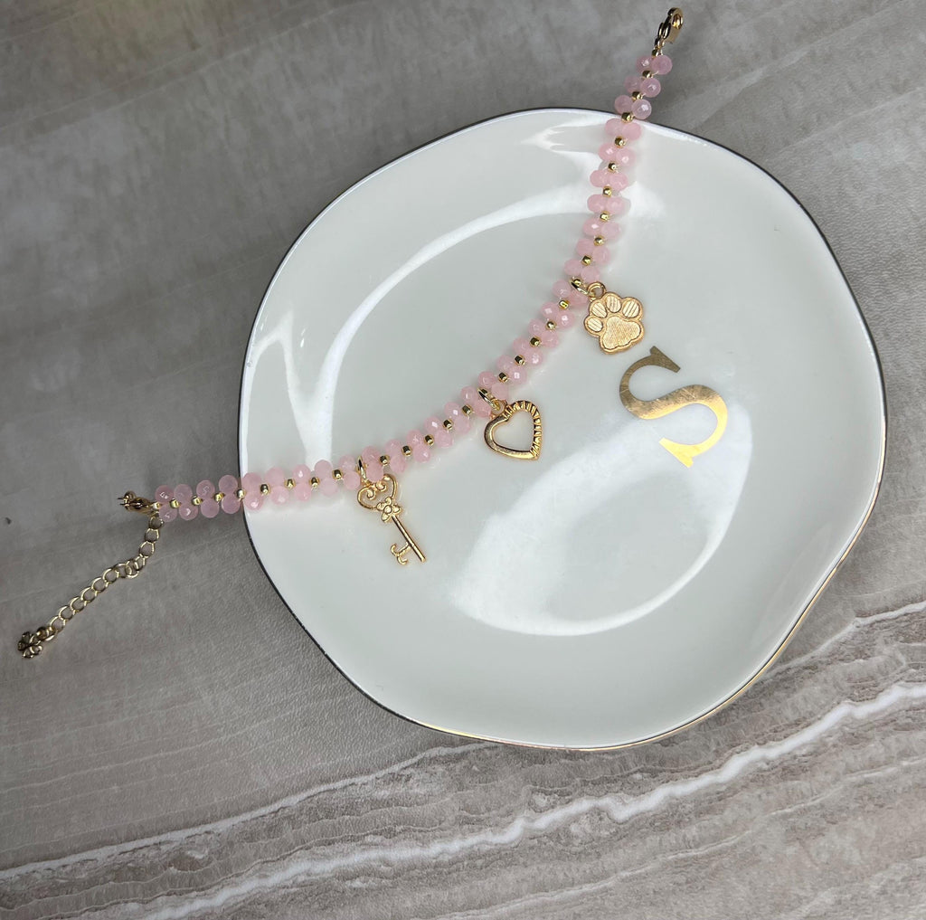 Pink Beaded Bracelet with charm option