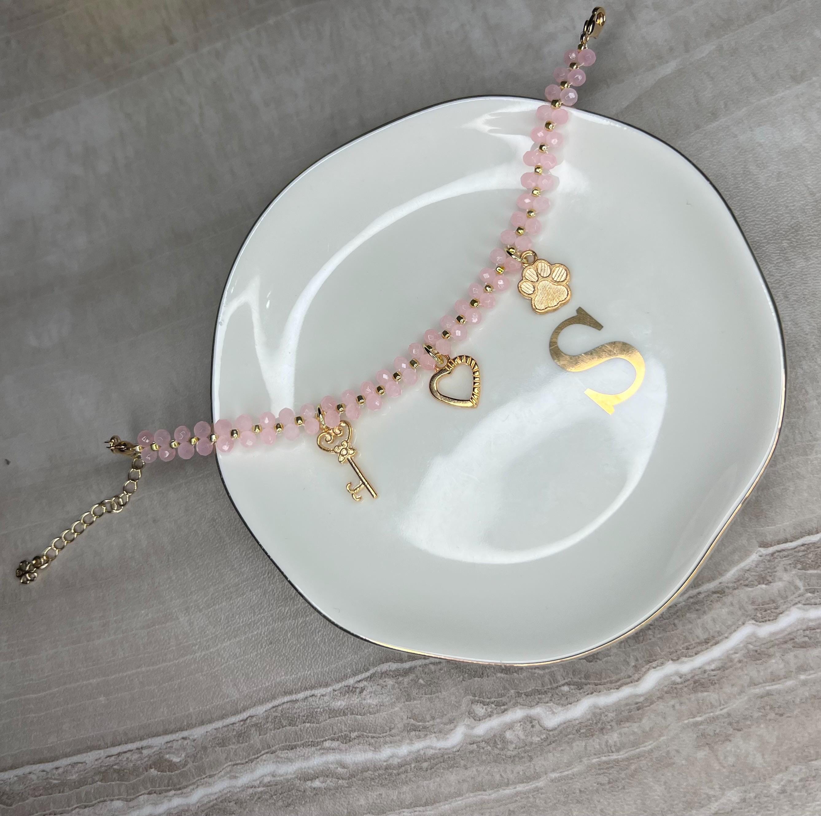 Pink Beaded Bracelet with charm option