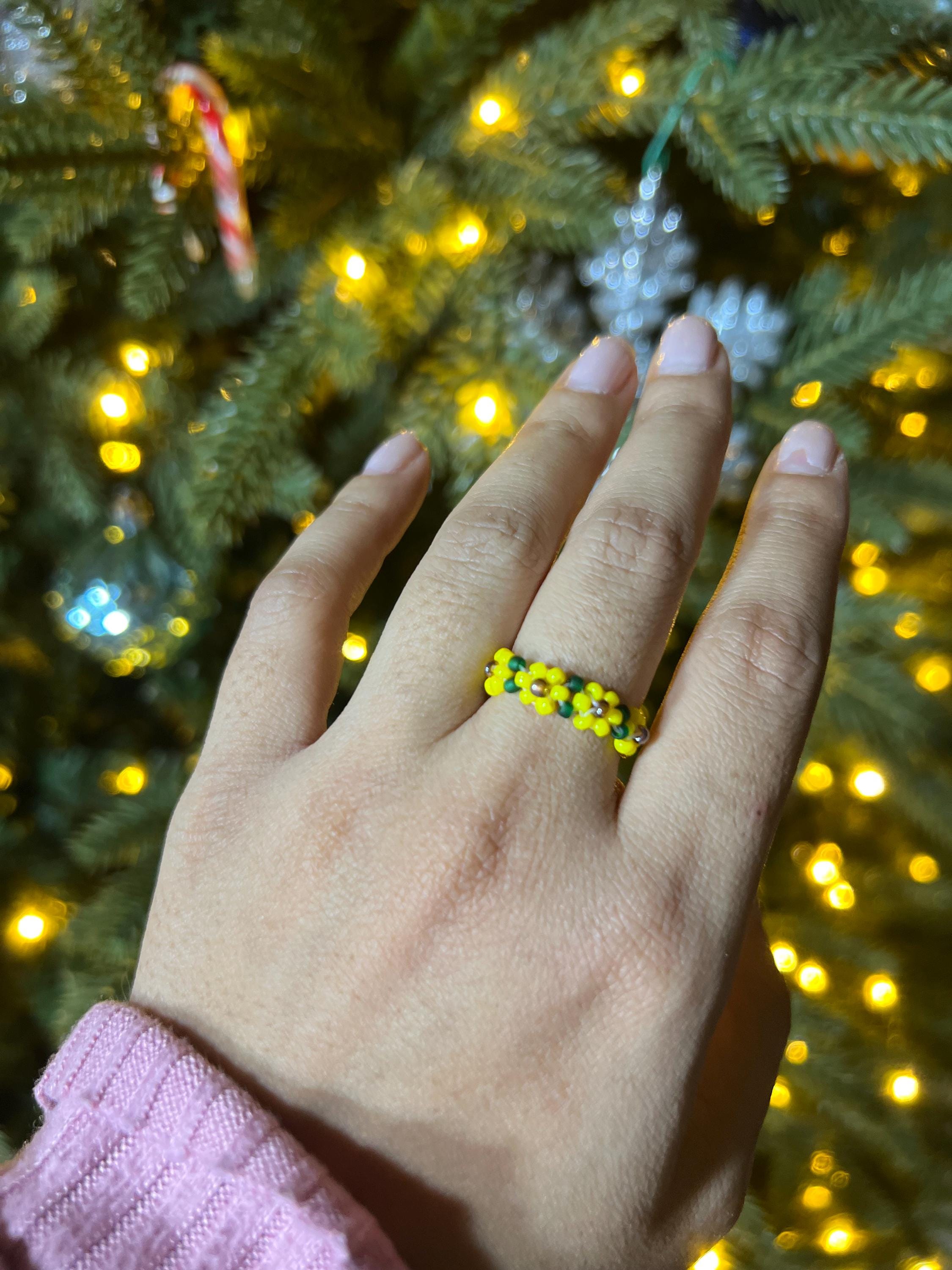 Sunflower ring Daisy bead ring