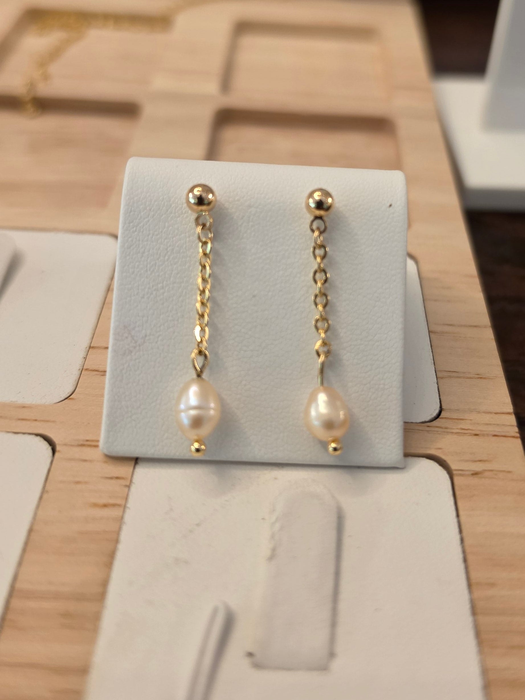Gold filled dangle pearl earrings